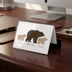 Custom Mama Bear With 2 Kid Names Mothers Day Gift Desk Business Card Holder