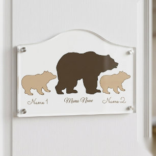 Custom Mama Bear With 2 Kid Names Mothers Day Gift Door Sign