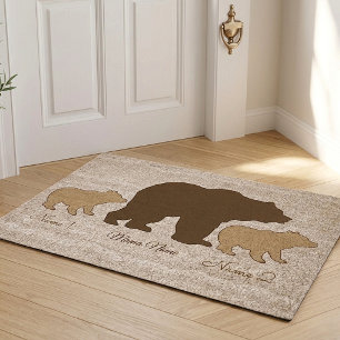 Custom Mama Bear With 2 Kid Names Mothers Day Gift Fiber Doormat