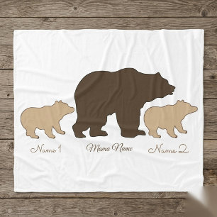 Custom Mama Bear With 2 Kid Names Mothers Day Gift Fleece Blanket