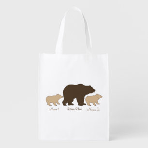 Custom Mama Bear With 2 Kid Names Mothers Day Gift Grocery Bag
