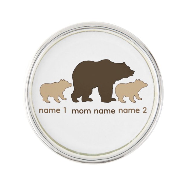 Custom Mama Bear With 2 Kid Names Mothers Day Gift Lapel Pin (Front)