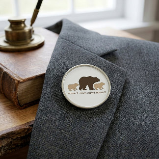 Custom Mama Bear With 2 Kid Names Mothers Day Gift Lapel Pin
