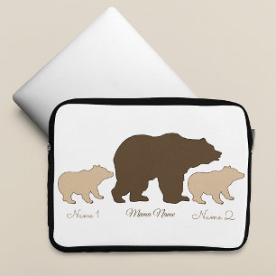 Custom Mama Bear With 2 Kid Names Mothers Day Gift Laptop Sleeve