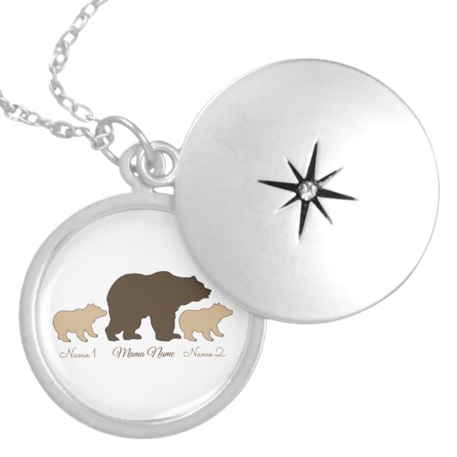 Custom Mama Bear With 2 Kid Names Mothers Day Gift Locket Necklace (Front)