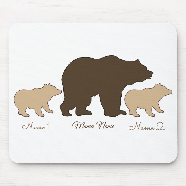 Custom Mama Bear With 2 Kid Names Mothers Day Gift Mouse Pad (Front)