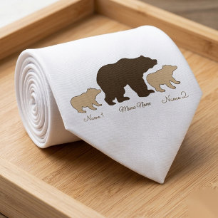 Custom Mama Bear With 2 Kid Names Mothers Day Gift Neck Tie