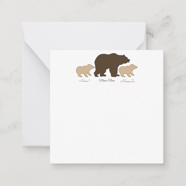 Custom Mama Bear With 2 Kid Names Mothers Day Gift Note Card (Front)
