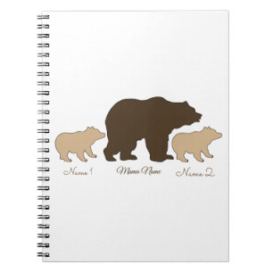 Custom Mama Bear With 2 Kid Names Mothers Day Gift Notebook