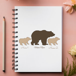 Custom Mama Bear With 2 Kid Names Mothers Day Gift Notebook