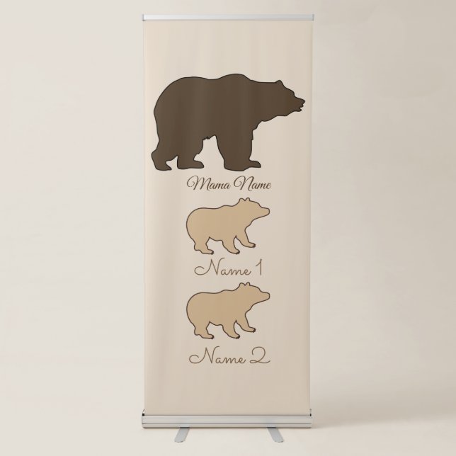 Custom Mama Bear With 2 Kid Names Mothers Day Gift Retractable Banner (Front)