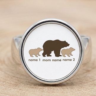 Custom Mama Bear With 2 Kid Names Mothers Day Gift Ring