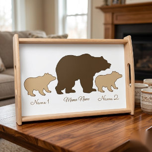 Custom Mama Bear With 2 Kid Names Mothers Day Gift Serving Tray