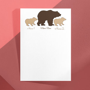 Custom Mama Bear With 2 Kid Names Mothers Day Gift Stationery