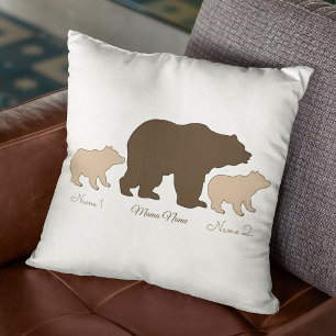 Custom Mama Bear With 2 Kid Names Mothers Day Gift Throw Pillow