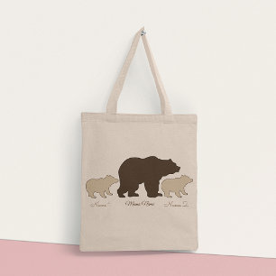 Custom Mama Bear With 2 Kid Names Mothers Day Gift Tote Bag