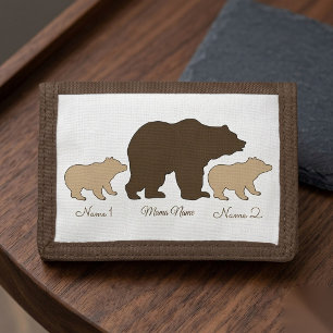 Custom Mama Bear With 2 Kid Names Mothers Day Gift Trifold Wallet