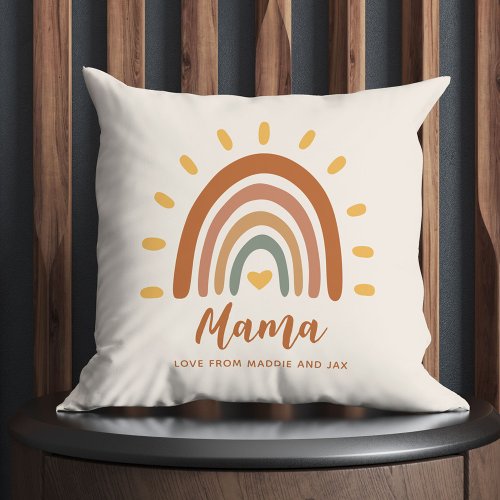 Custom Mama Boho Modern Stylish Rainbow Sun Throw Pillow
