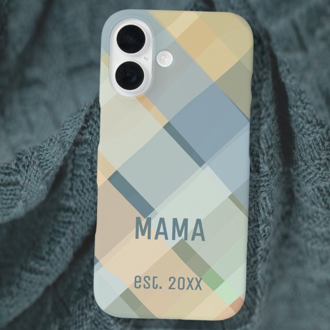 Custom Mama Established Year Pastel Check Plaid Case-Mate iPhone Case (Creator Uploaded)