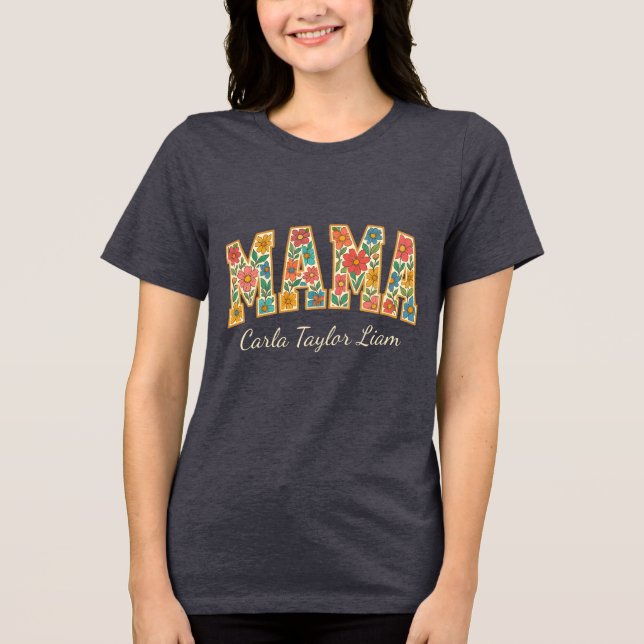 Custom Mama with Kids Names or Est Year  Tri-Blend Shirt (Front)