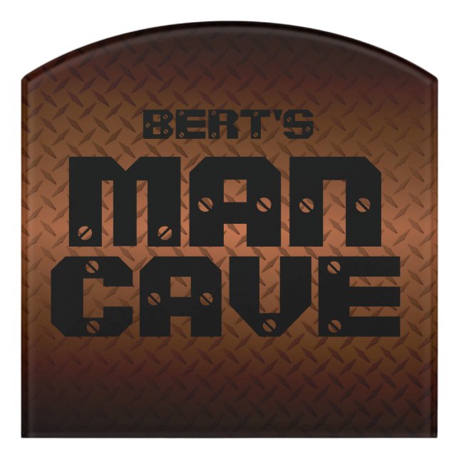 Custom Man Cave Door Sign - Copper Diamondplate (Contour Front)
