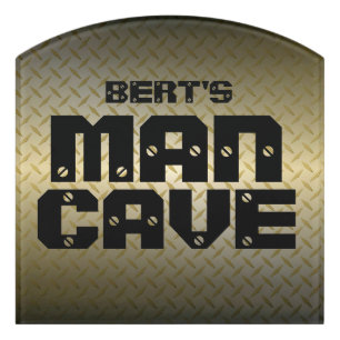 Custom Man Cave Door Sign - Gold Diamondplate