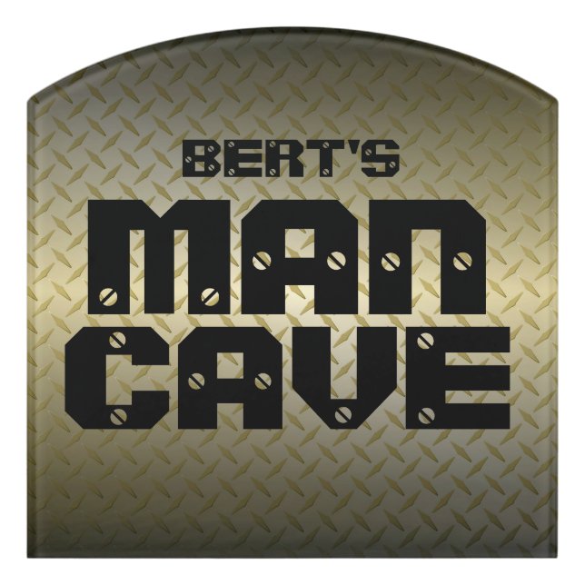 Custom Man Cave Door Sign - Gold Diamondplate (Contour Front)