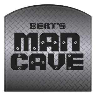 Custom Man Cave Door Sign with Diamondplate Look
