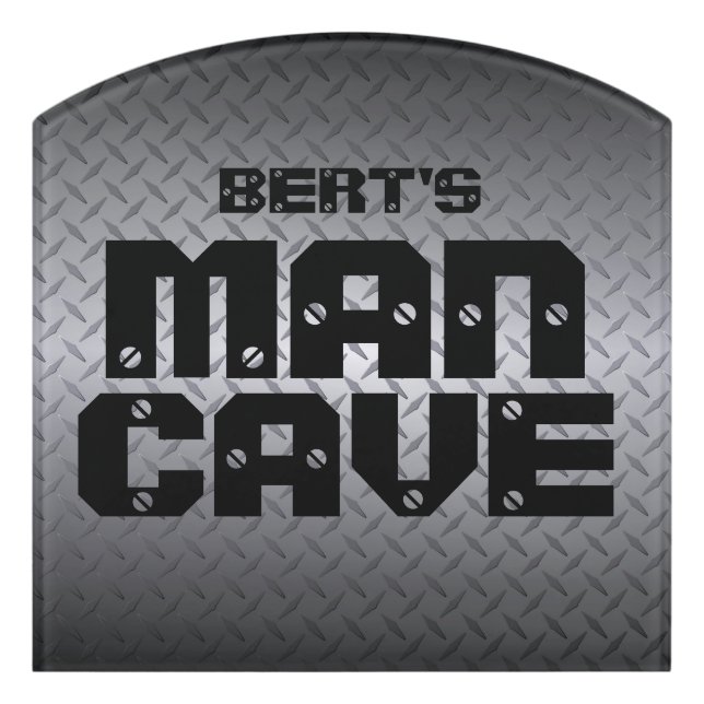Custom Man Cave Door Sign with Diamondplate Look (Contour Front)