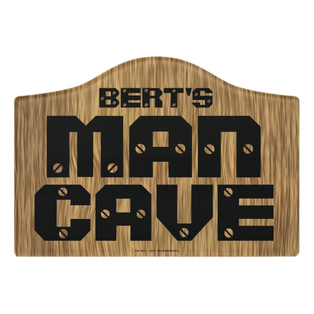 Custom Man Cave Door Sign with Woodgrain Look (Small Crest Front)