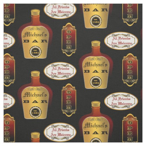 Custom Man Cave Liquor Bottle Bar Open Pattern Fabric