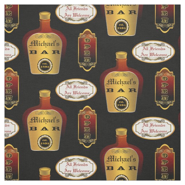 Custom Man Cave Liquor Bottle Bar Open Pattern Fabric (Swatch)