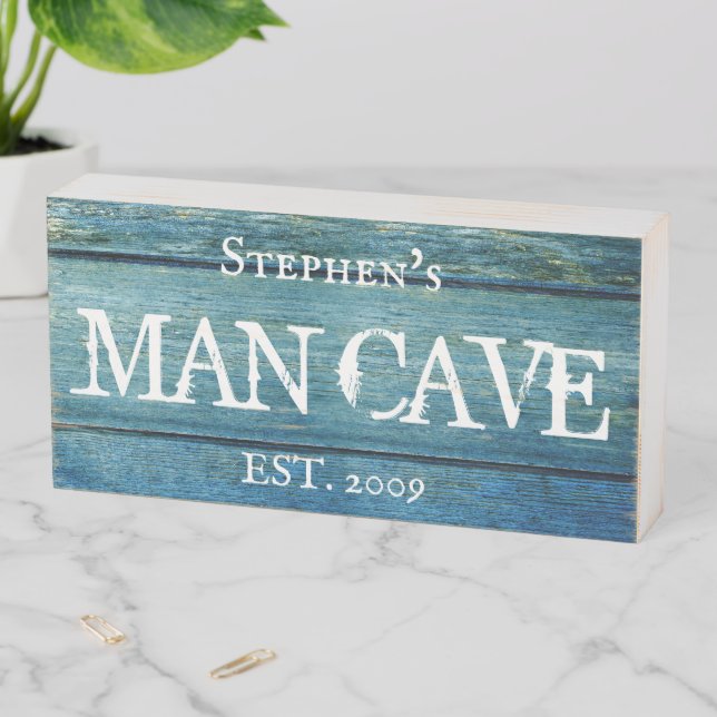 Custom Man Cave Personalized Gift Wooden Box Sign (In Situ Horizontal)