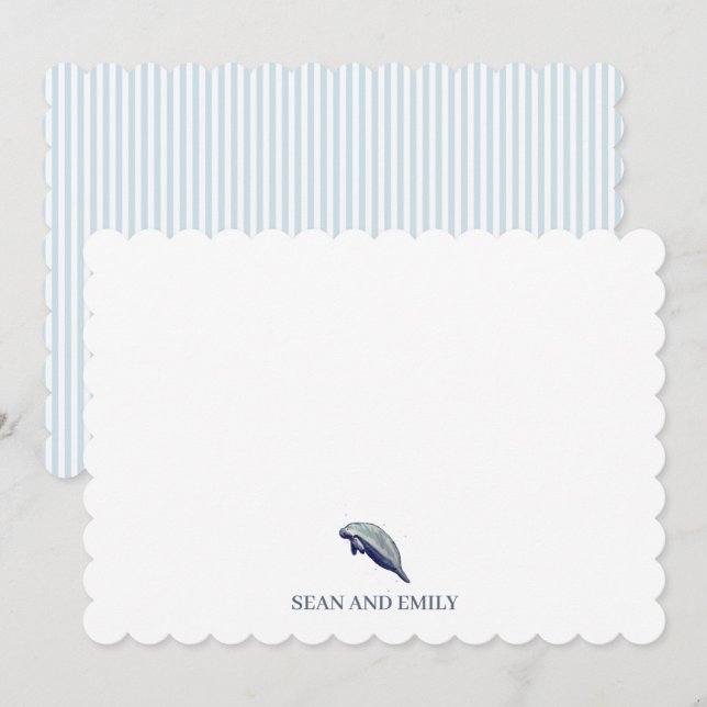 Custom Manatee Watercolor Logo Nautical Beach Thank You Card (Front/Back)