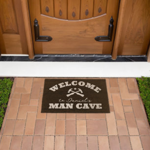 Custom mancave coir fiber doormat with hammer logo