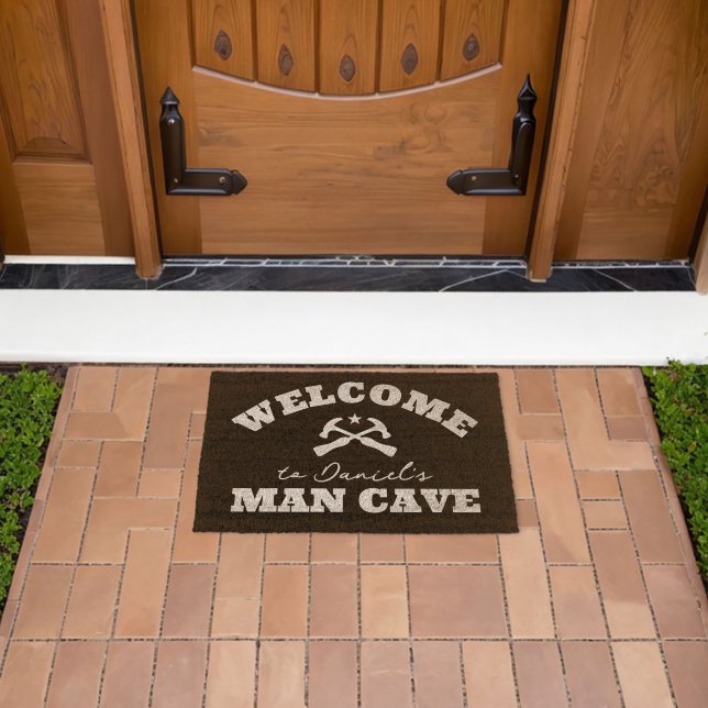 Custom mancave coir fiber doormat with hammer logo (Insitu (Outdoor))