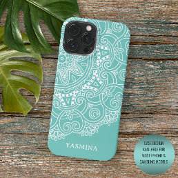 Custom Mandala Art Pattern On Light Teal Blue iPhone 13 Pro Max Case