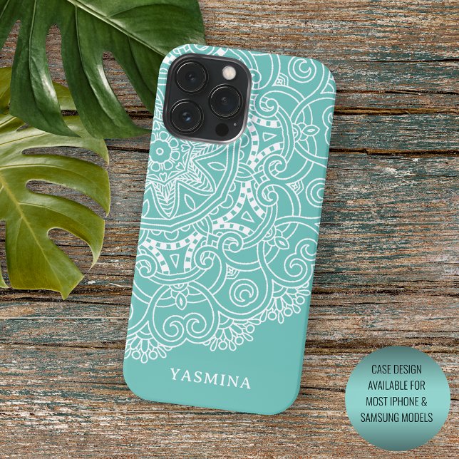 Custom Mandala Art Pattern On Light Teal Blue iPhone Case (Creator Uploaded)