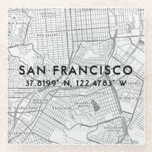 Custom Map & Coordinates Template   San Francisco Glass Coaster