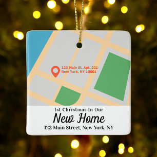 Custom Map First Christmas New Home Address Ceramic Ornament