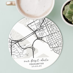 Custom Map "Where We Met" First Date Personalized Coaster