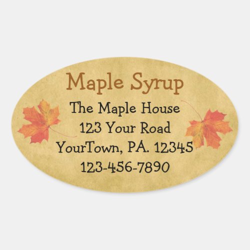 Custom Maple Syrup Maple Leaves Oval Sticker