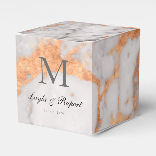 Custom Marble & Copper Wedding Favor Box (Front Side)
