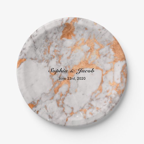 Custom Marble  Copper Wedding Paper Plates