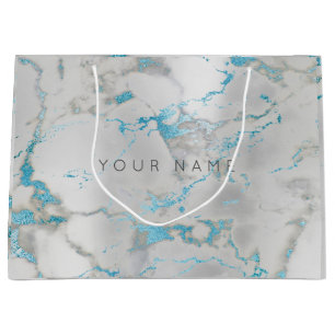 Custom Marble Gray Blue Metallic Aqua Silver Large Gift Bag