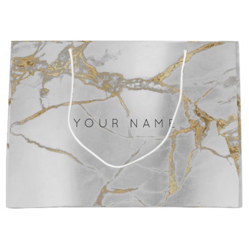 Custom Marble Gray Gold Metallic Abstract Silver Large Gift Bag