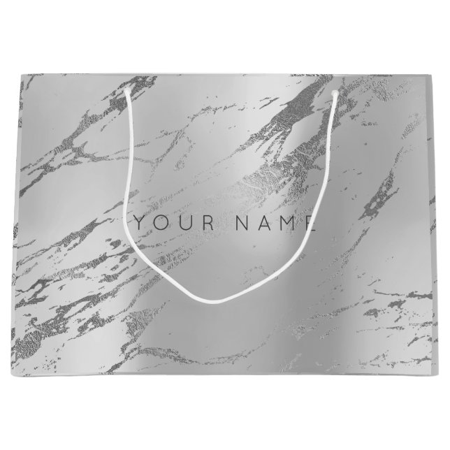 Custom Marble Gray Monoch Metallic Abstract Silver Large Gift Bag (Front)