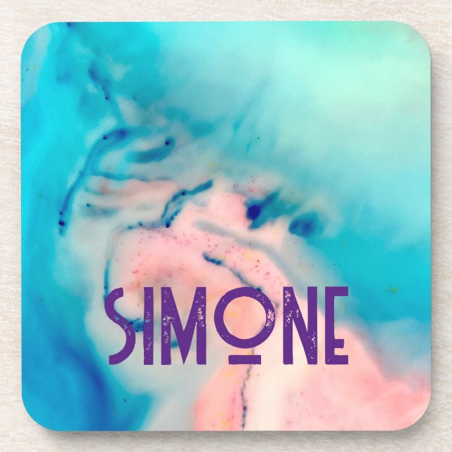 custom marble ink swirl blue Hard plastic coaster (Front)
