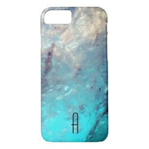 Custom Marble Monogram Turquoise Blue iPhone 8/7 Case