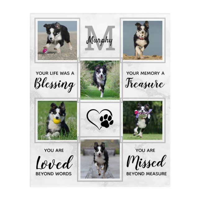 Custom Marble Photo Collage Pet Memorial Acrylic Print (Front)